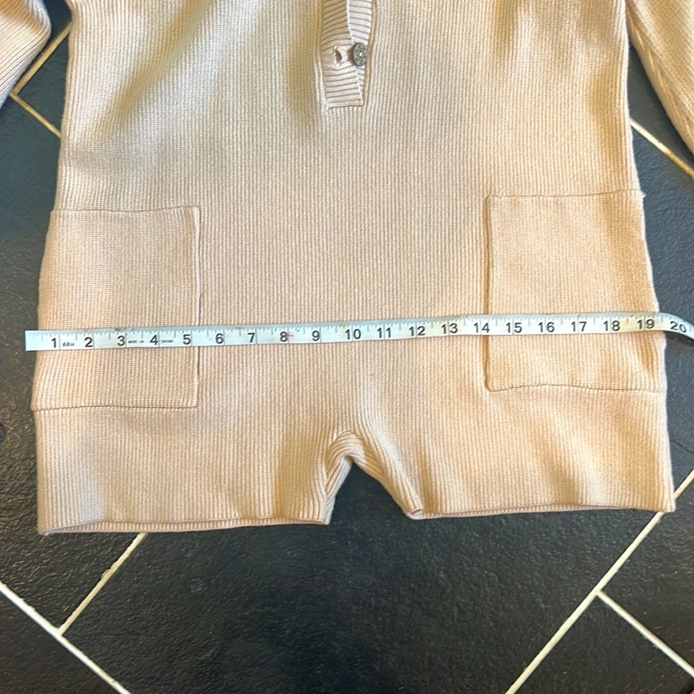 Solid Tan Colored Ribbed Button Up Pocket Detail … - image 4